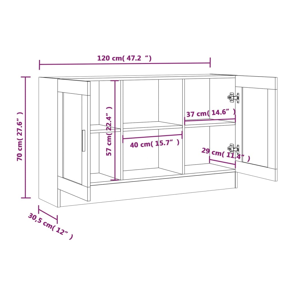 Vitrine Räuchereiche 120x30,5x70 cm Holzwerkstoff