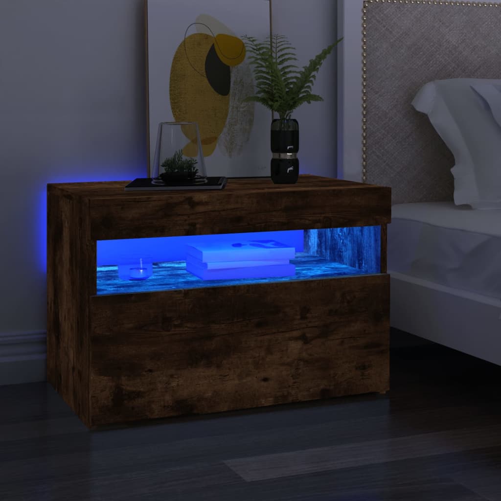 Meuble TV avec lumières LED Chêne fumé 60x35x40 cm