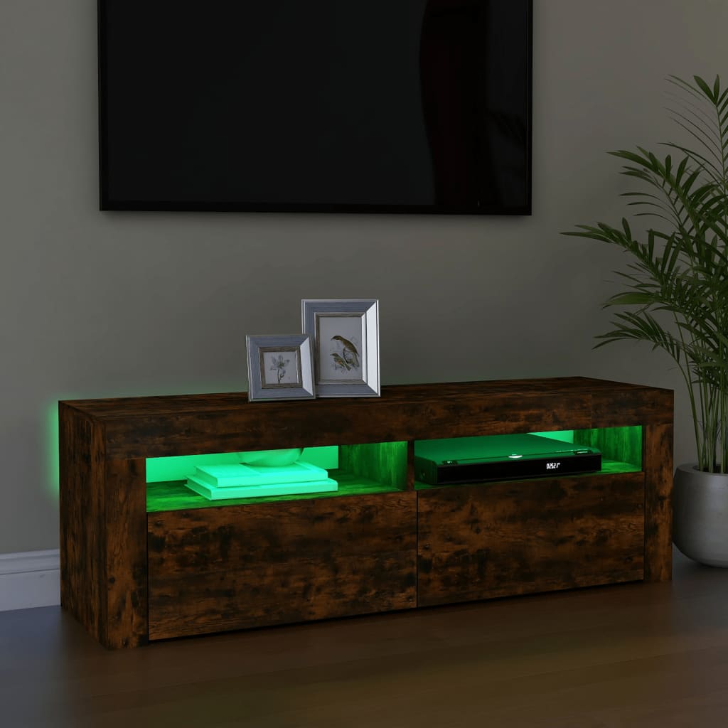 Meuble TV avec lumières LED Chêne fumé 120x35x40 cm