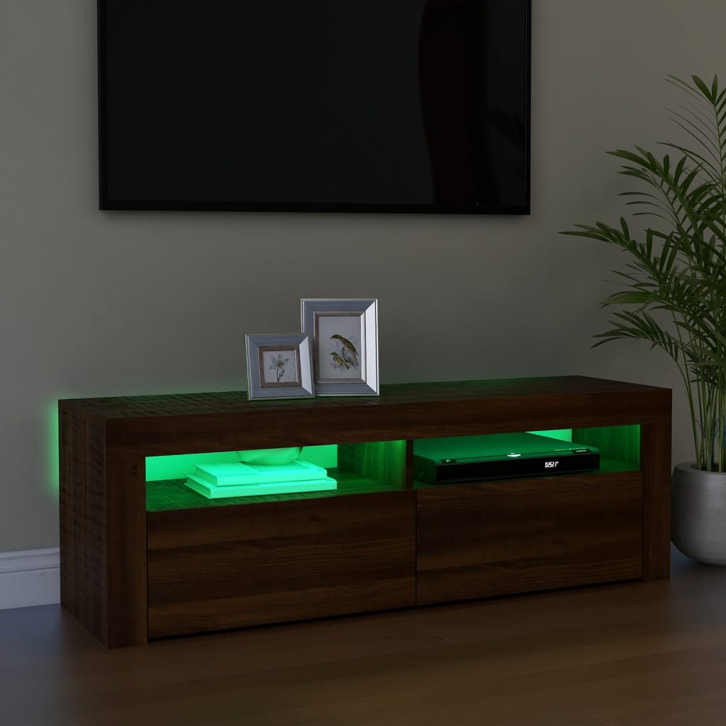 Meuble TV avec lumières LED chêne marron 120x35x40 cm