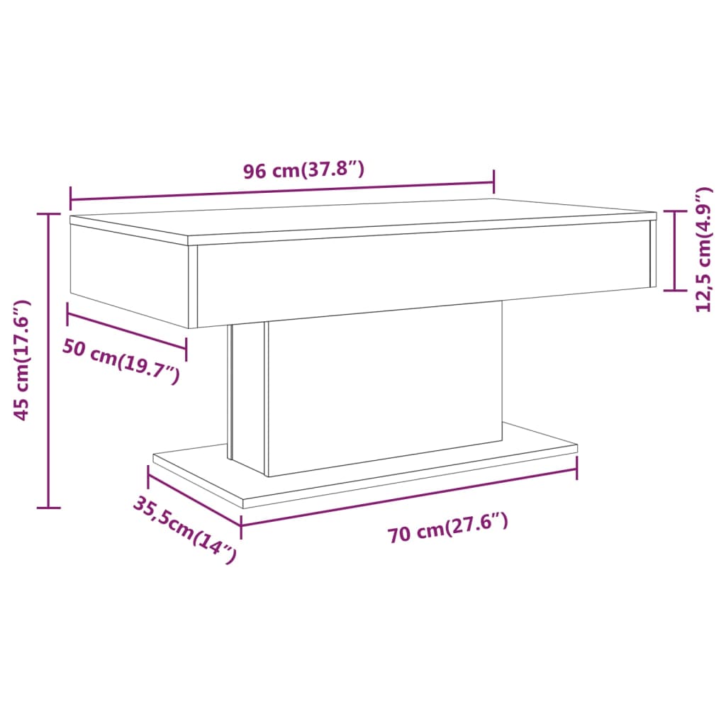 Table basse Chêne fumé 96x50x45 cm Bois d'ingénierie