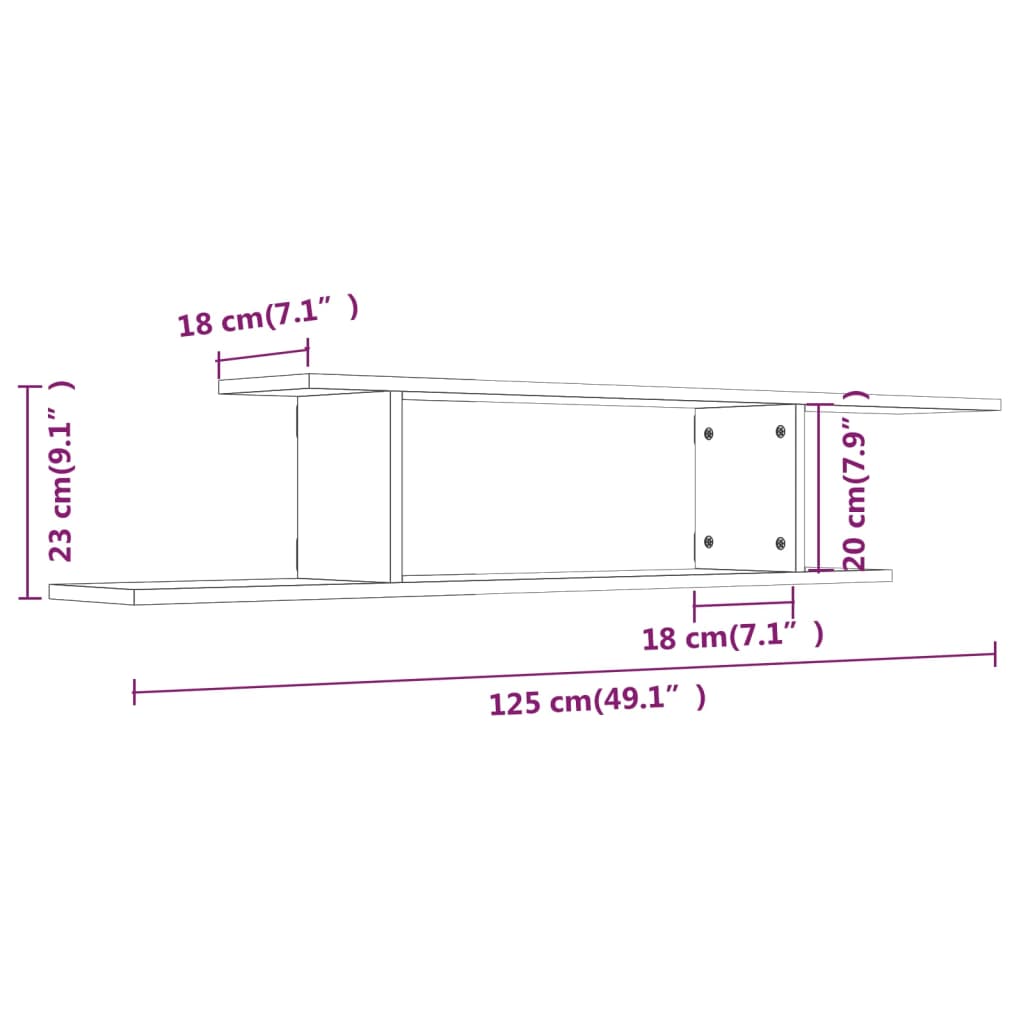 Étagère TV murale Chêne fumé 125x18x23 cm Bois d'ingénierie