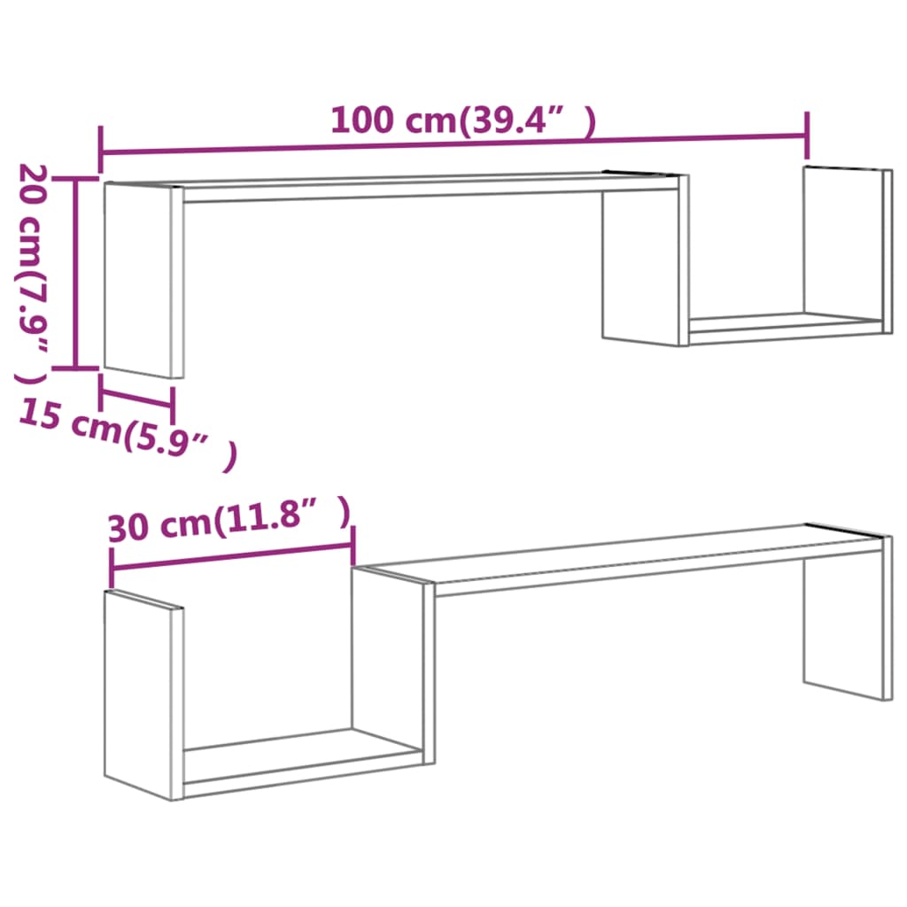 Étagères murales 2 pcs Chêne fumé 100x15x20cm Bois d’ingénierie