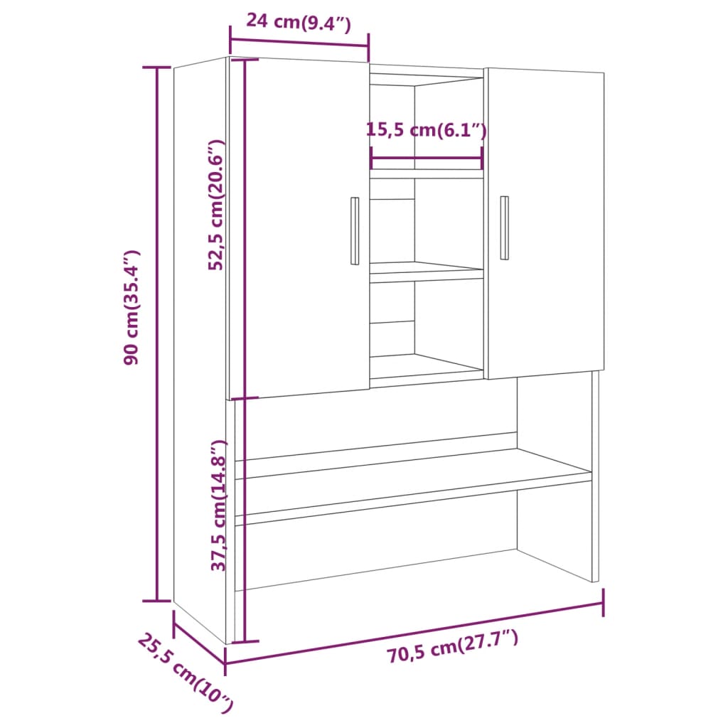 Meuble pour machine à laver Chêne fumé 70,5x25,5x90 cm