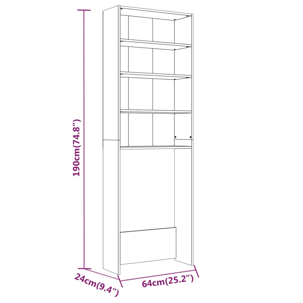 Meuble pour machine à laver Chêne fumé 64x24x190 cm