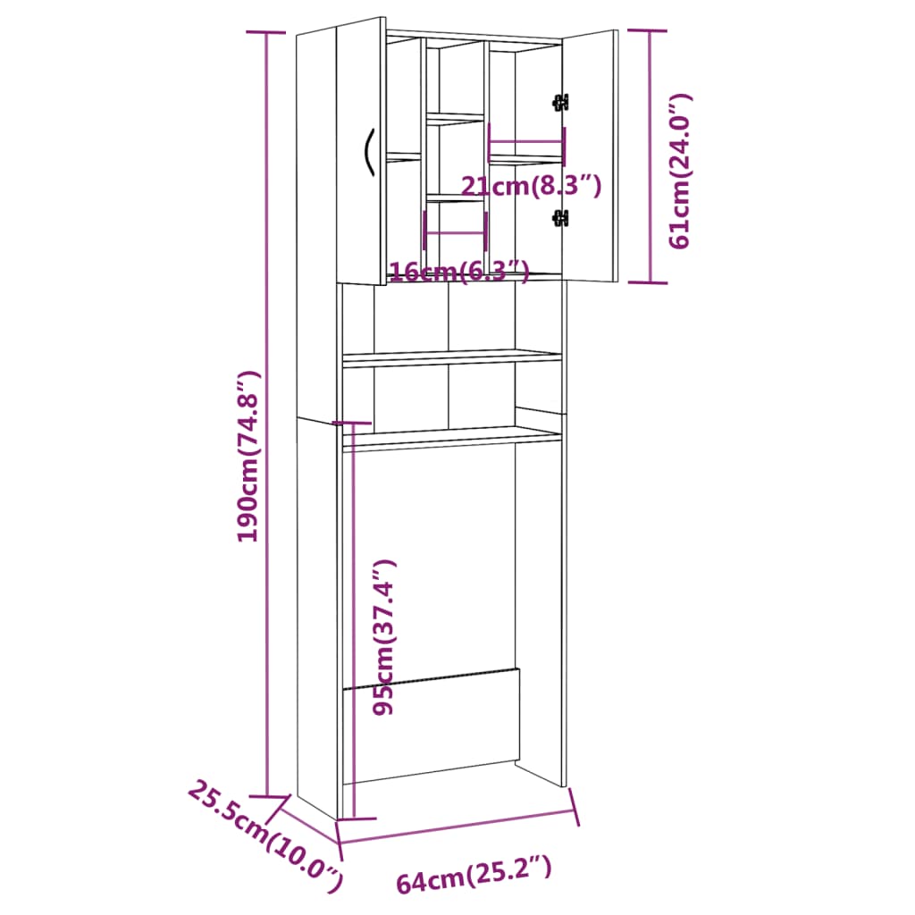 Meuble pour machine à laver Chêne fumé 64x25,5x190 cm