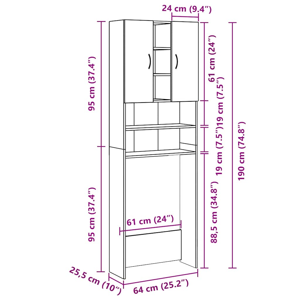 Meuble pour machine à laver Chêne marron 64x25,5x190 cm