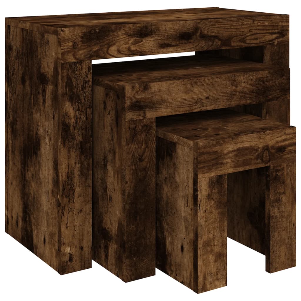 Nesting Coffee Tables 3 pcs Smoked Oak Engineered Wood