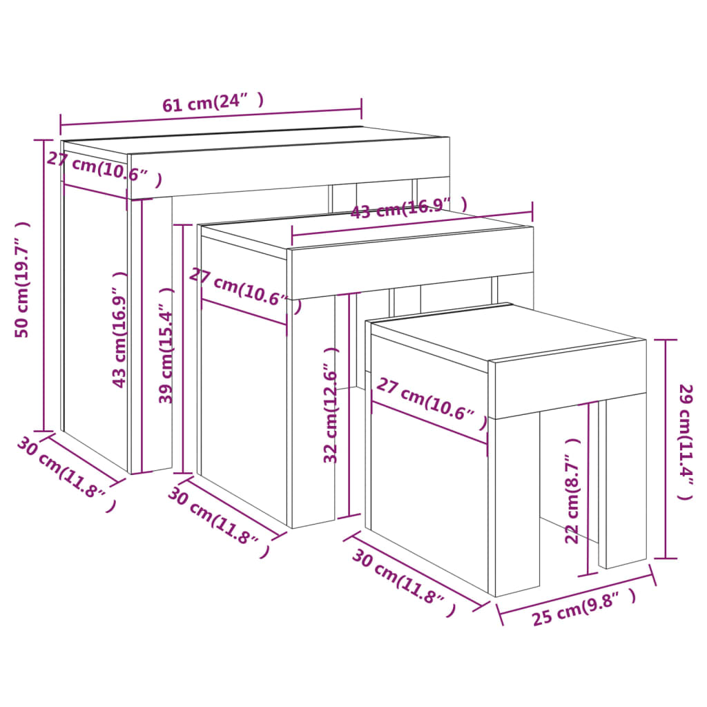 Tables basses gigognes 3 pcs Chêne fumé Bois d'ingénierie