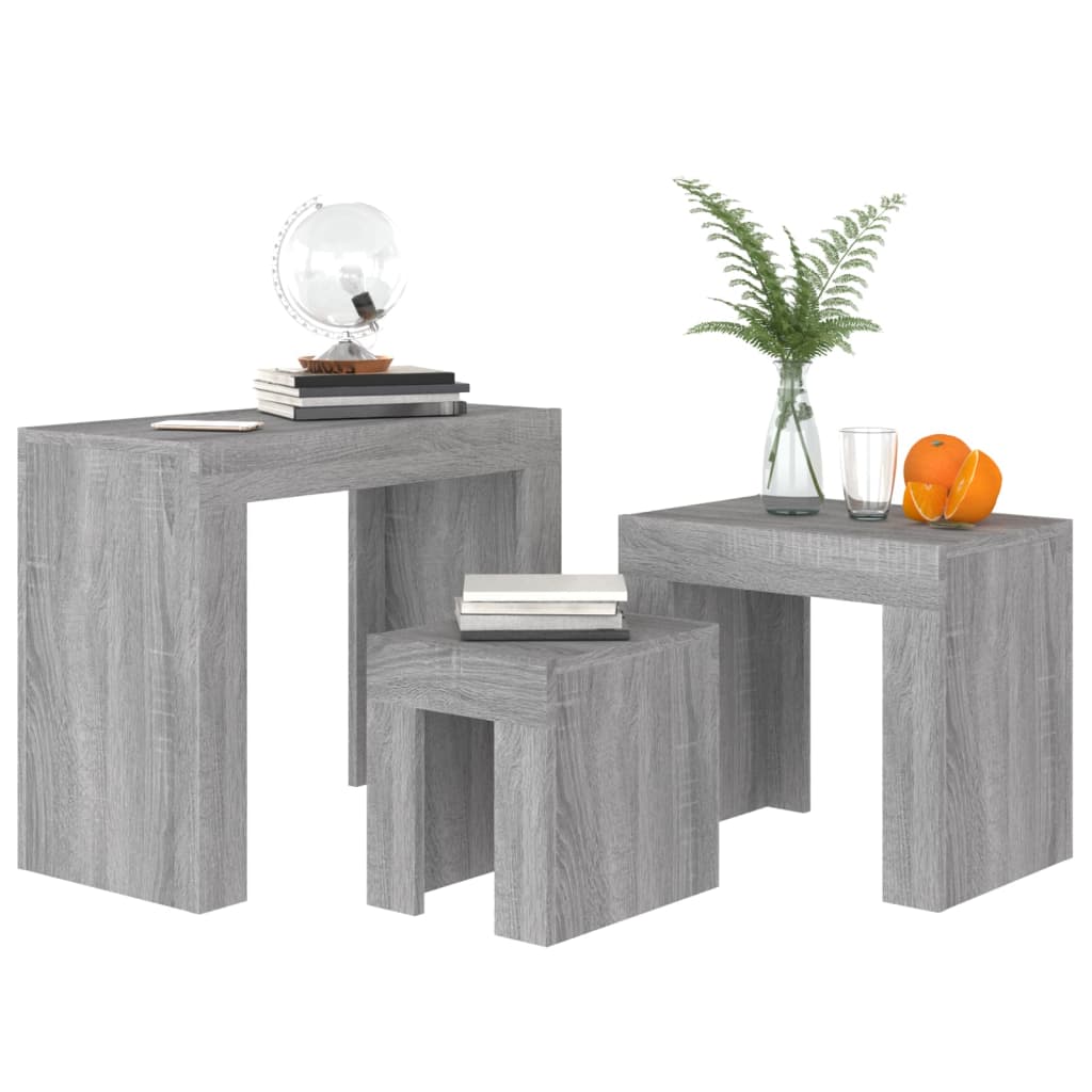 Tables basses gigognes 3 pcs sonoma gris bois d'ingénierie