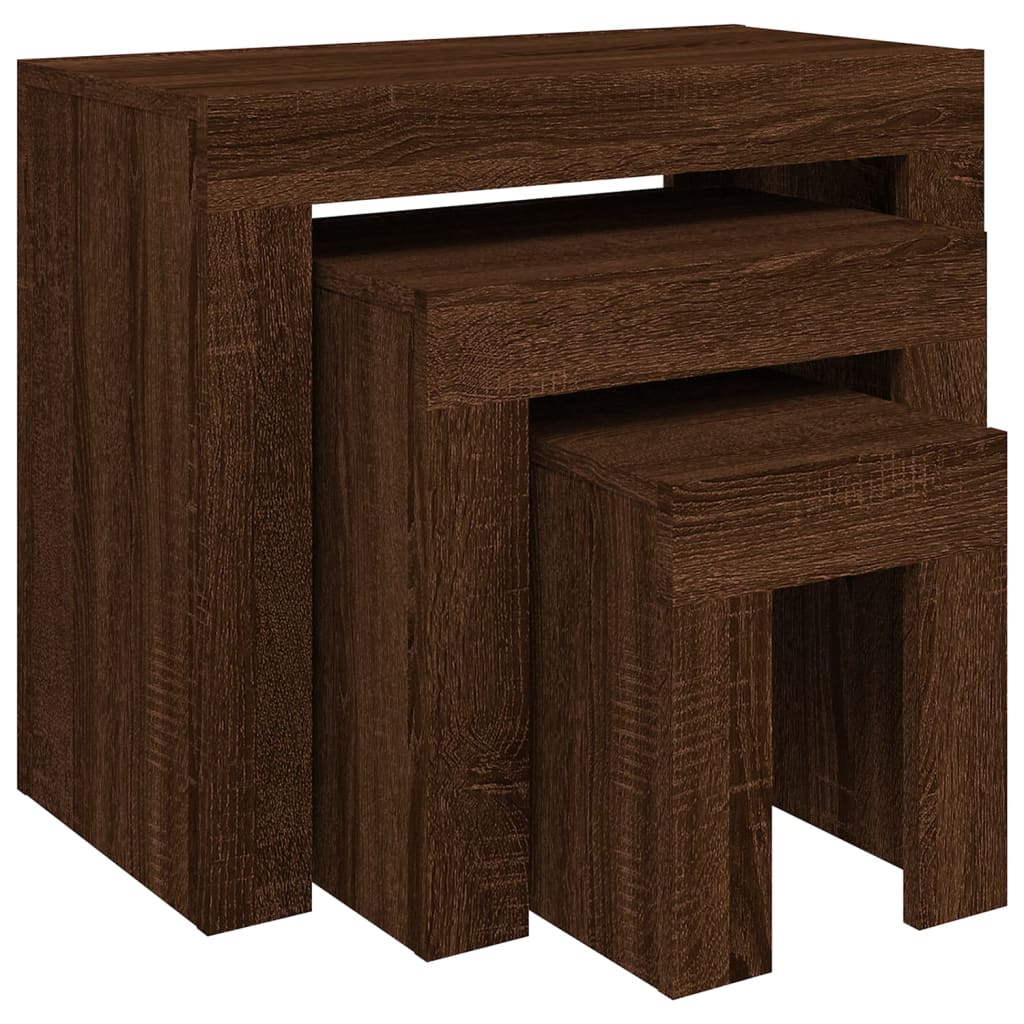 Tables basses gigognes 3 pcs chêne marron bois d'ingénierie