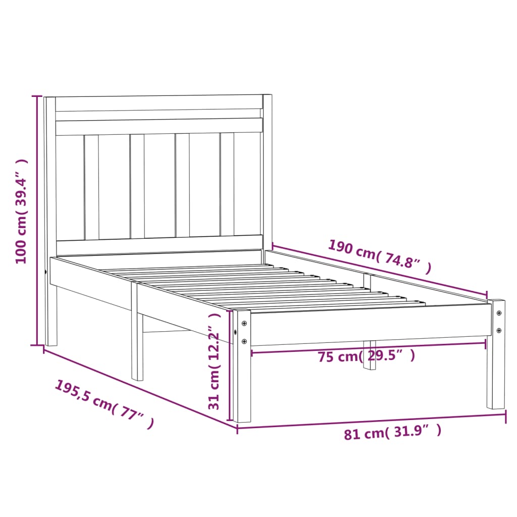 Cadre de lit sans matelas bois massif