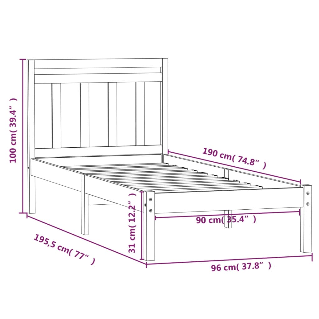 Cadre de lit sans matelas blanc bois massif