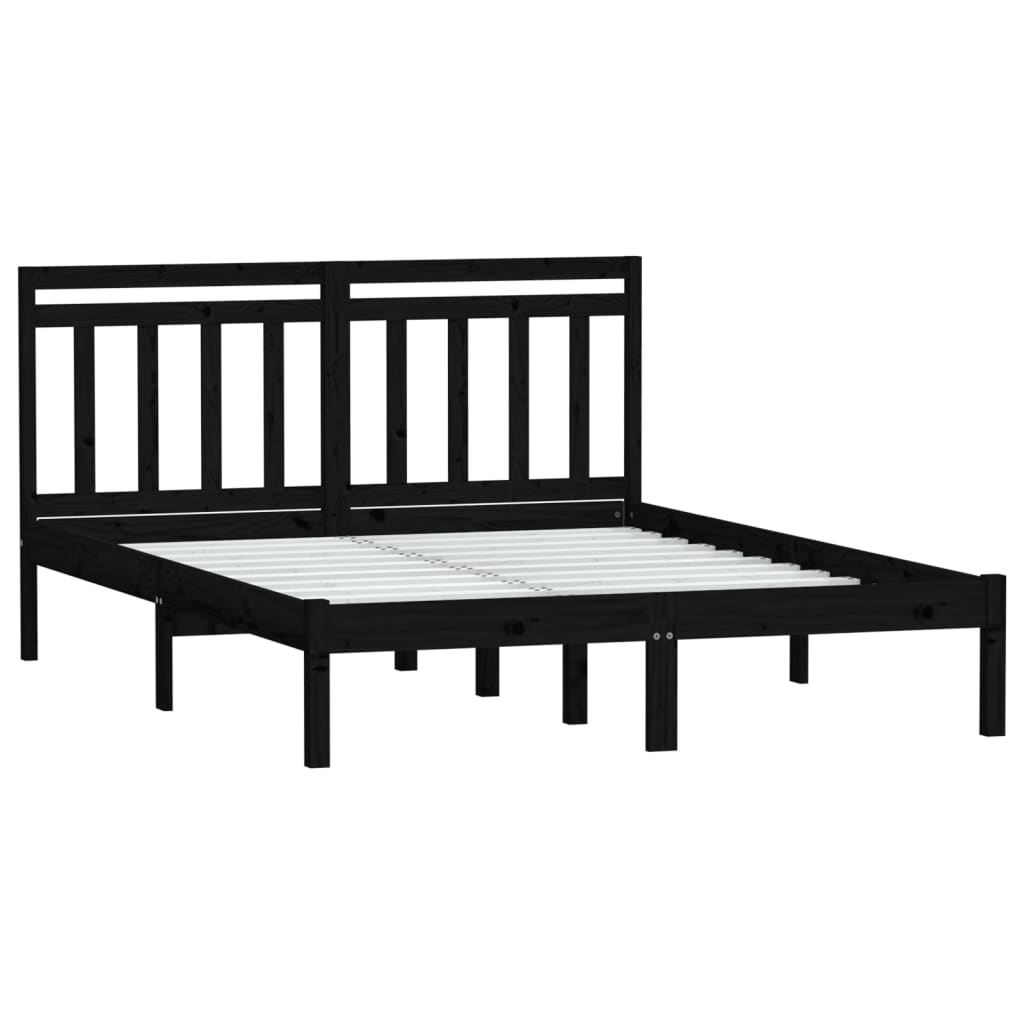 Cadre de lit sans matelas noir bois massif