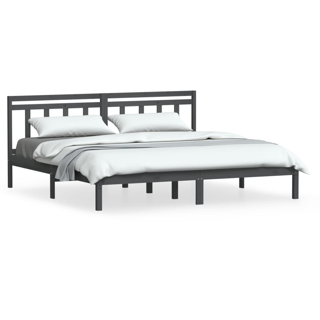 Cadre de lit sans matelas gris bois massif 200x200 cm