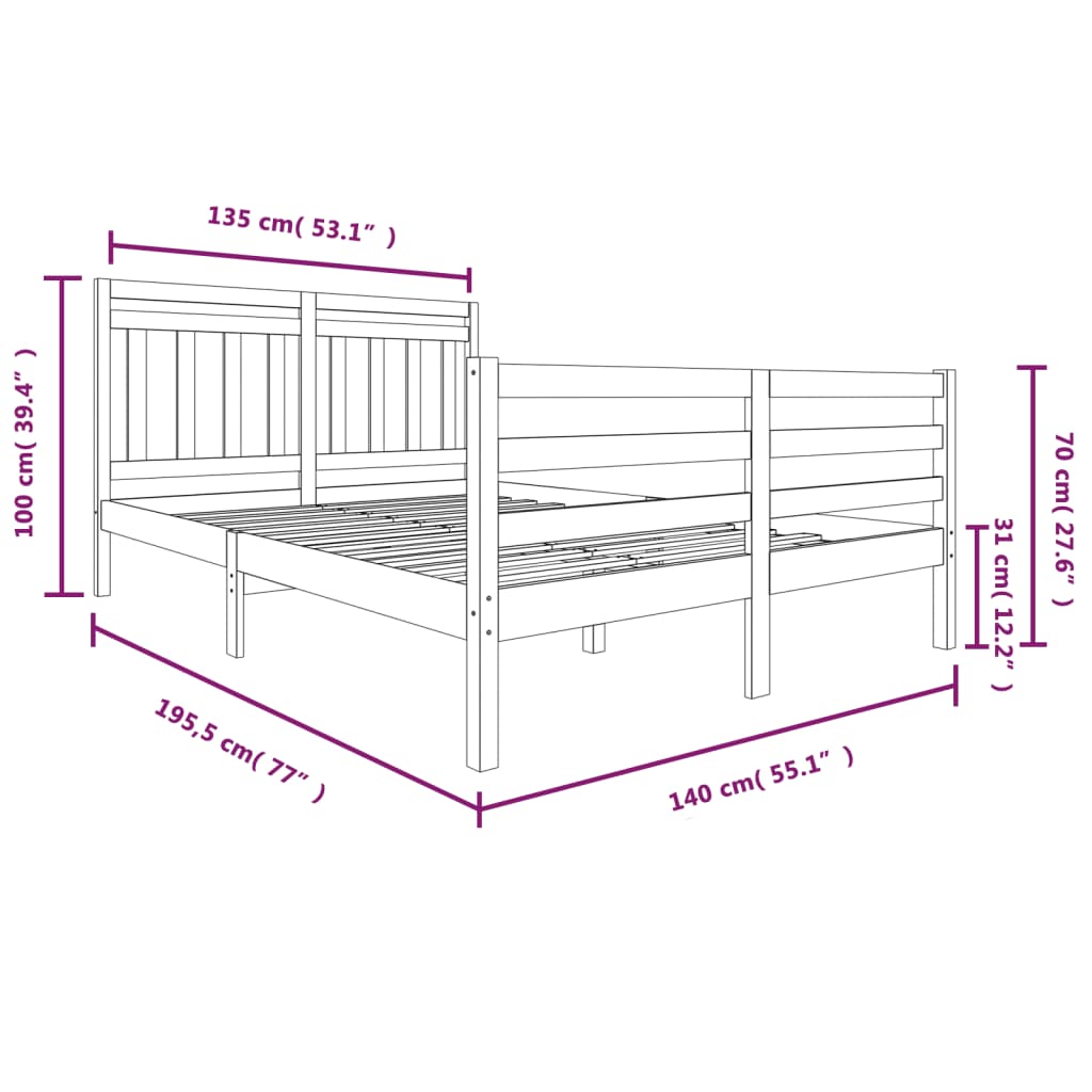 Cadre de lit sans matelas bois massif