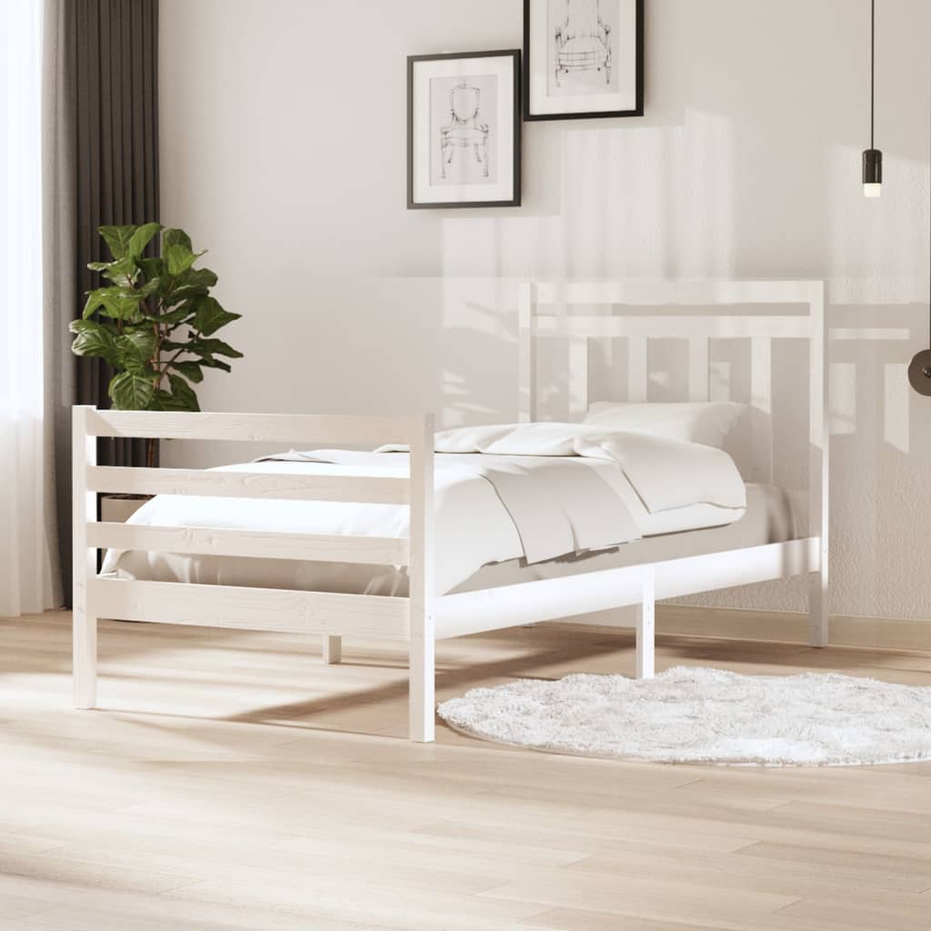 Cadre de lit sans matelas blanc bois massif 100x200 cm