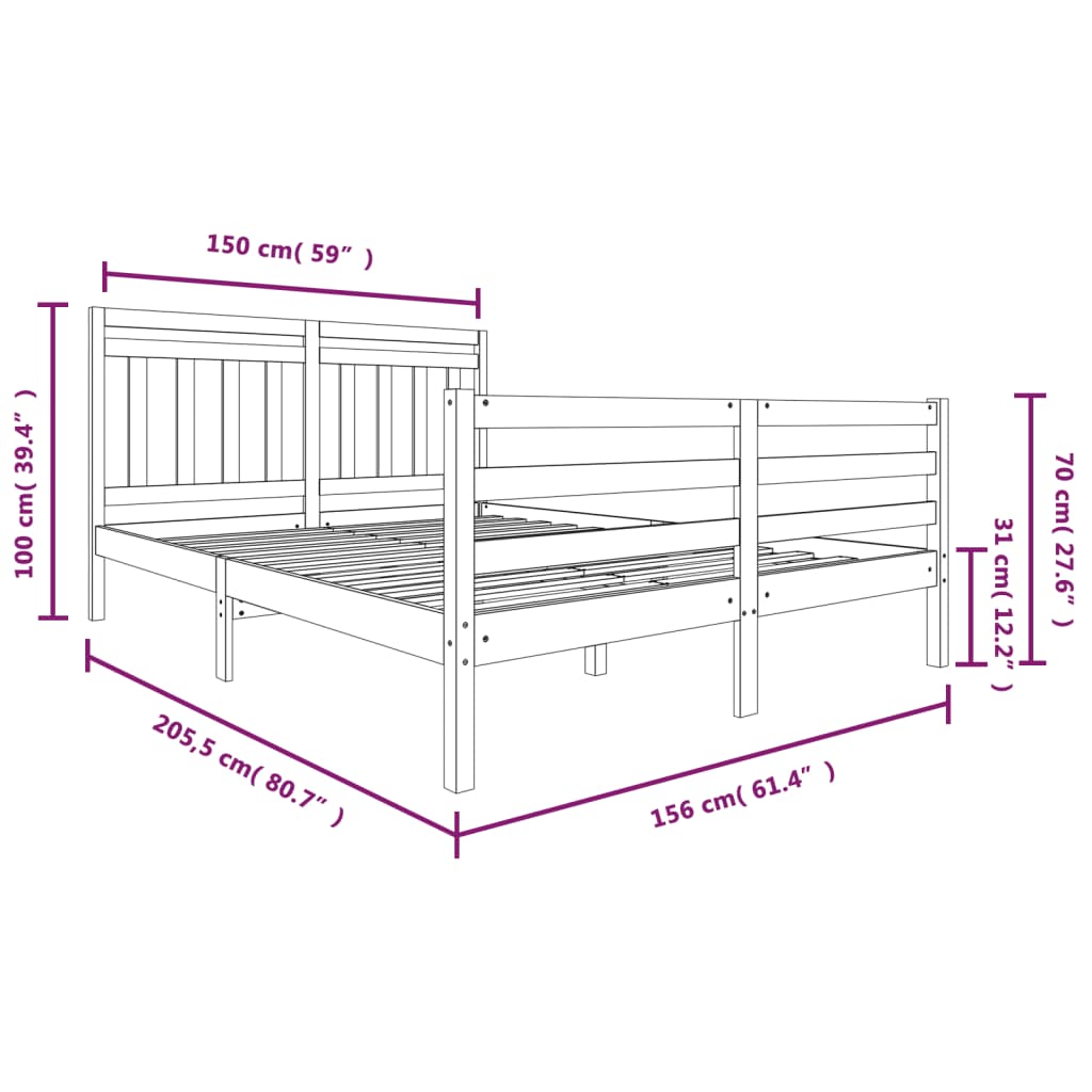 Cadre de lit sans matelas bois massif