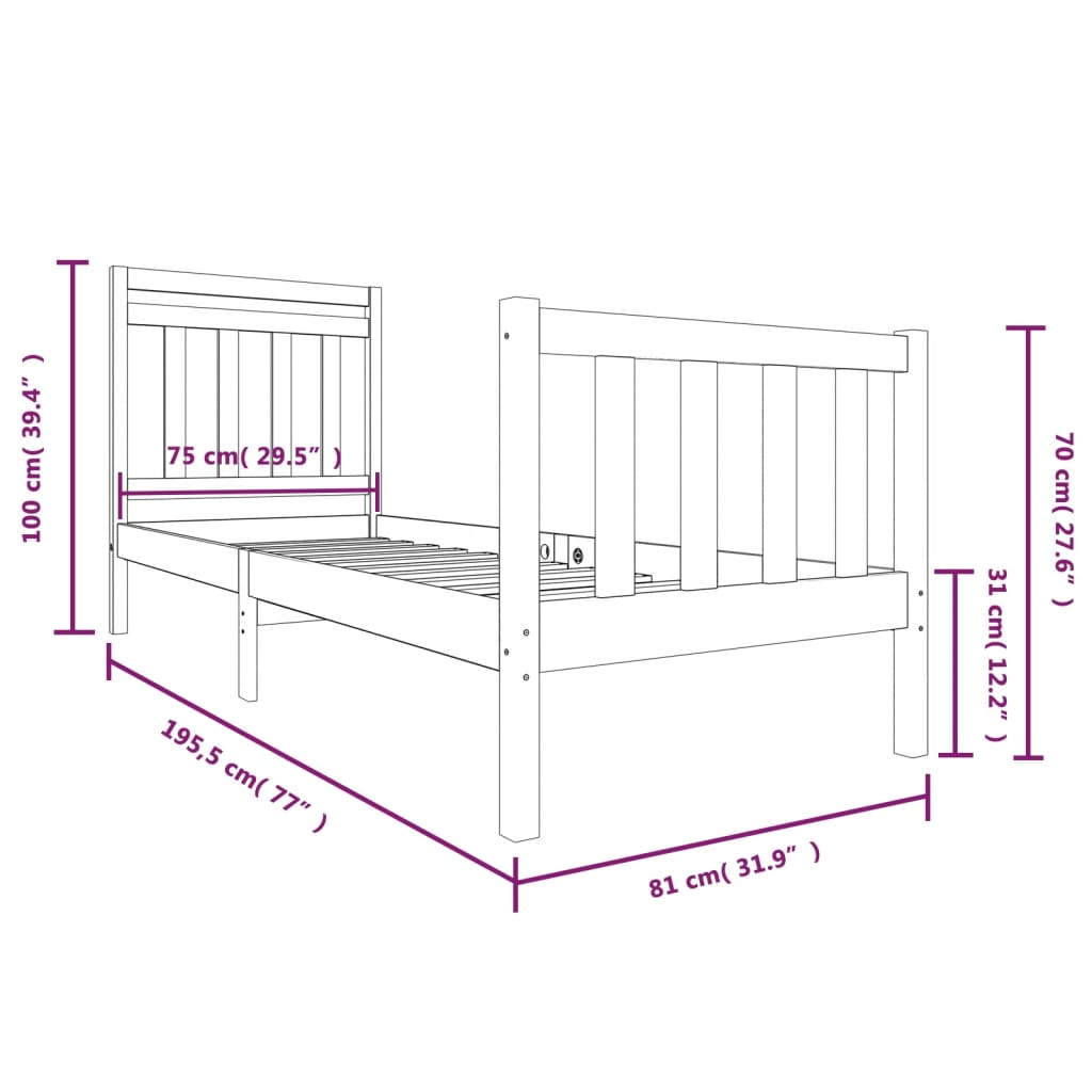 Cadre de lit sans matelas bois massif