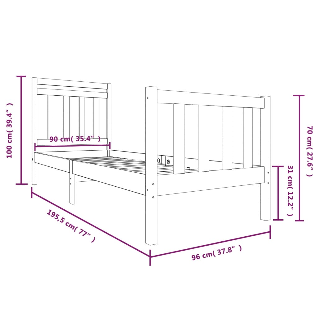 Cadre de lit sans matelas blanc bois massif