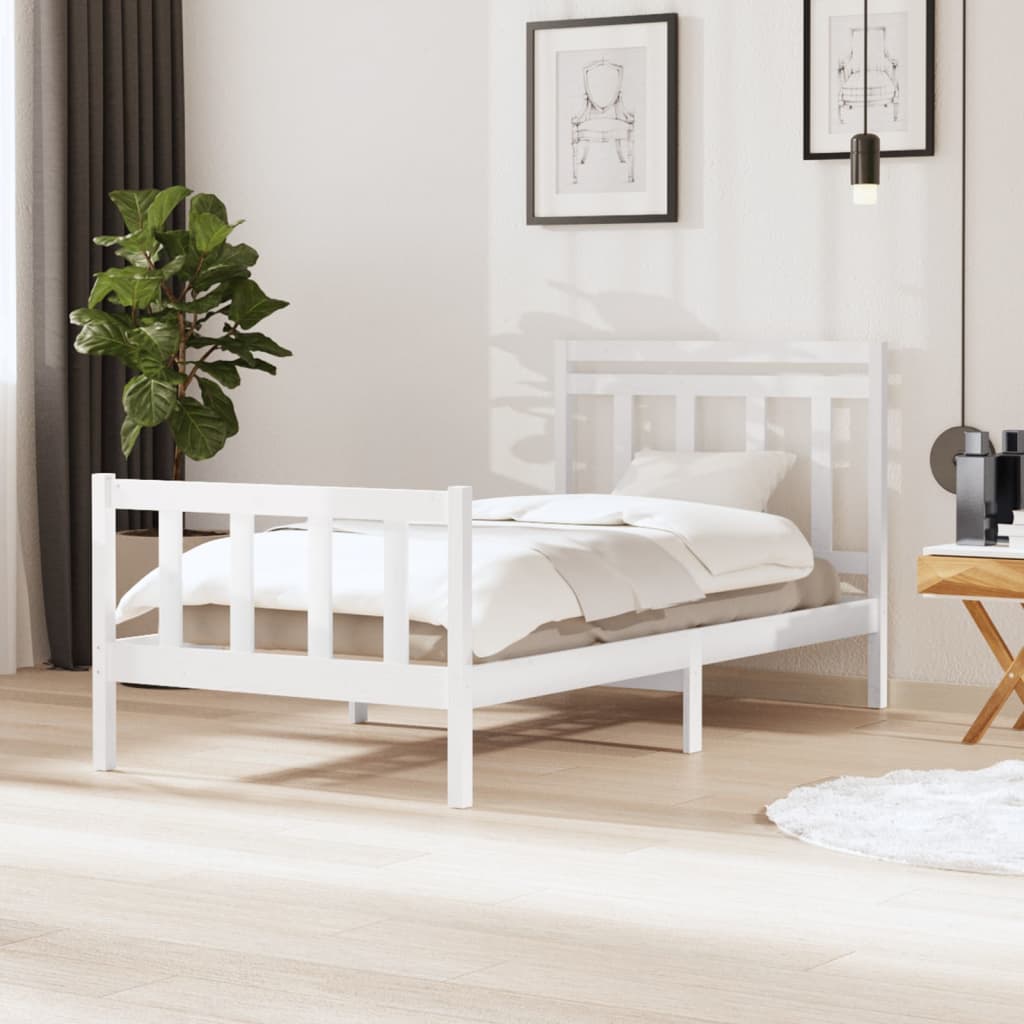 Cadre de lit sans matelas blanc bois massif 100x200 cm