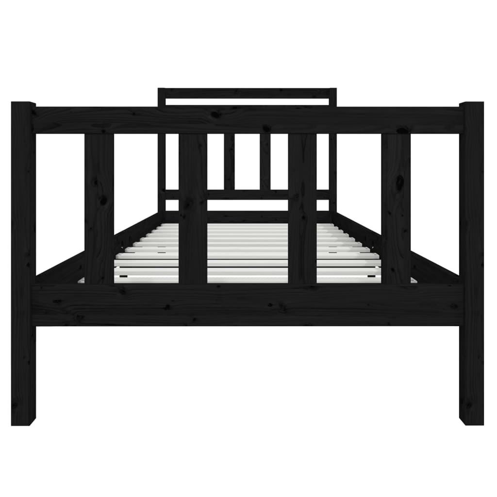 Cadre de lit sans matelas noir bois massif 100x200 cm