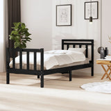 Cadre de lit sans matelas noir bois massif 100x200 cm