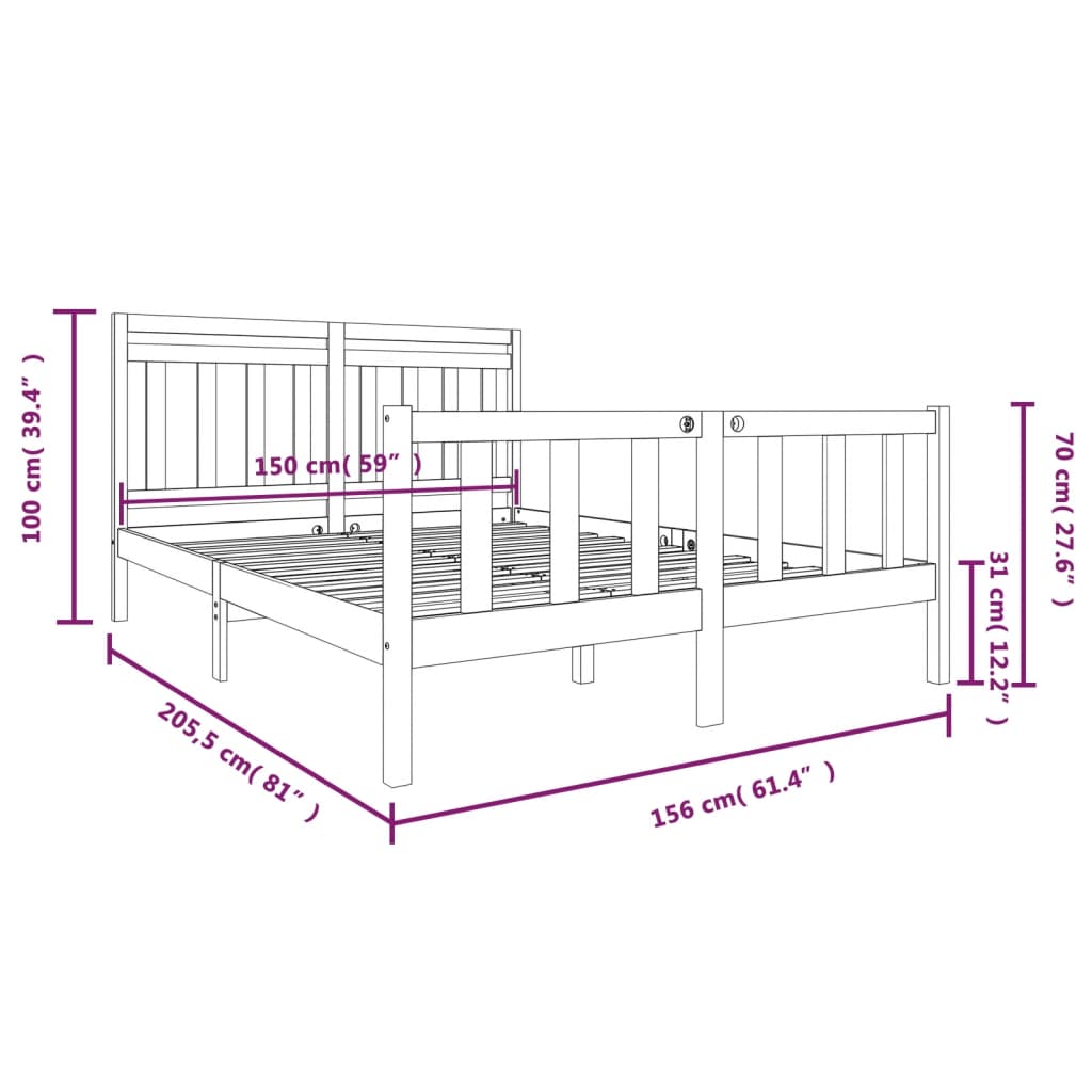 Cadre de lit sans matelas bois massif