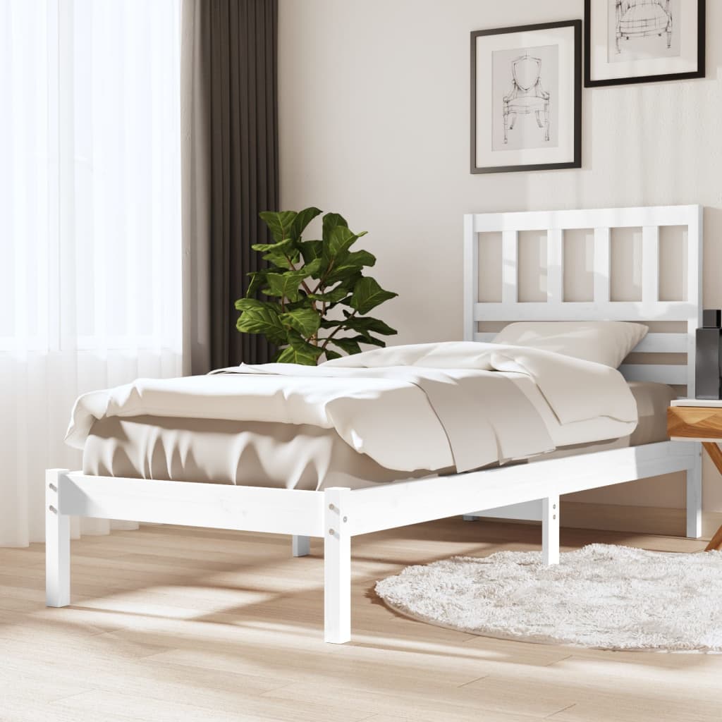 Cadre de lit sans matelas blanc 75x190 cm bois de pin massif