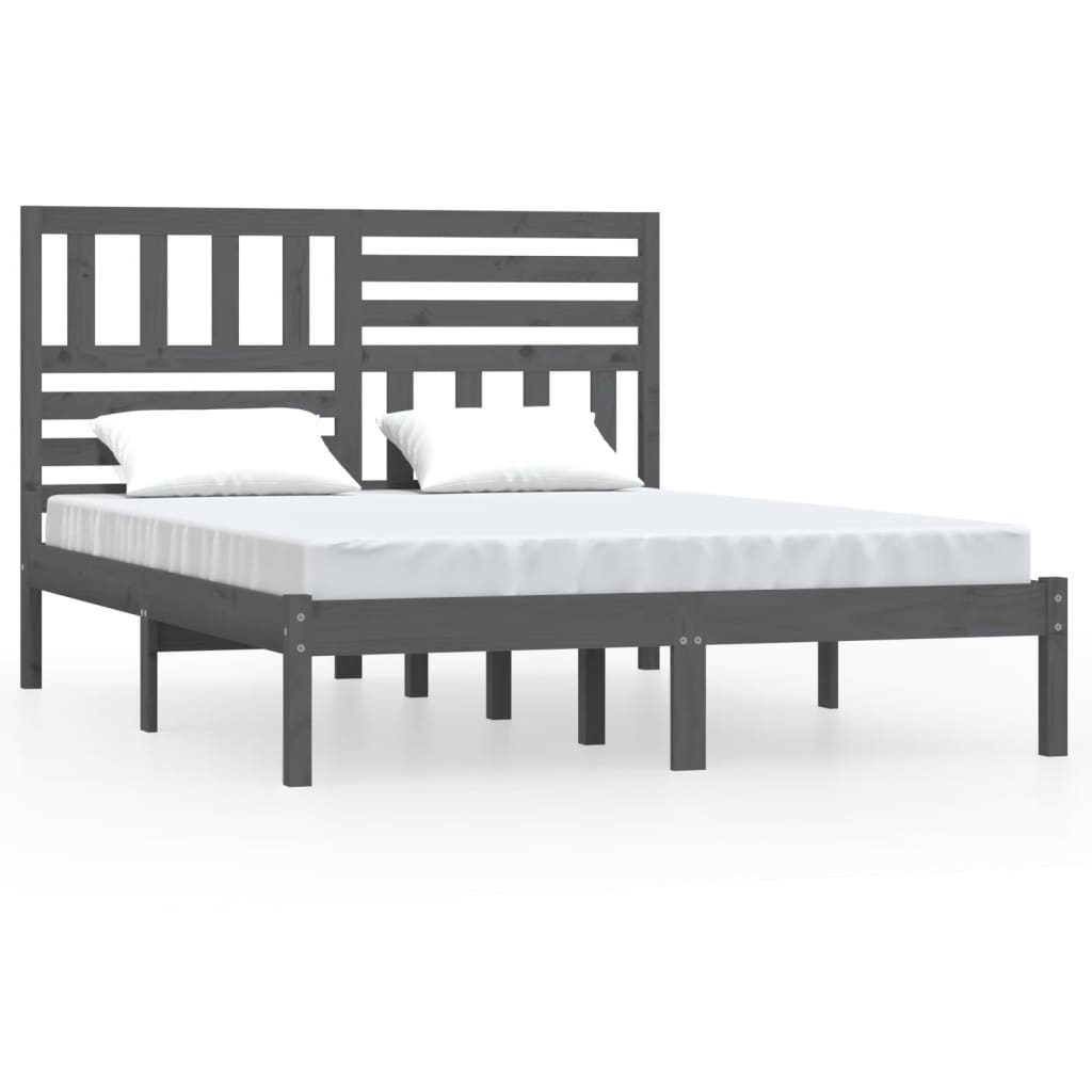 Cadre de lit sans matelas gris 135x190 cm bois de pin massif