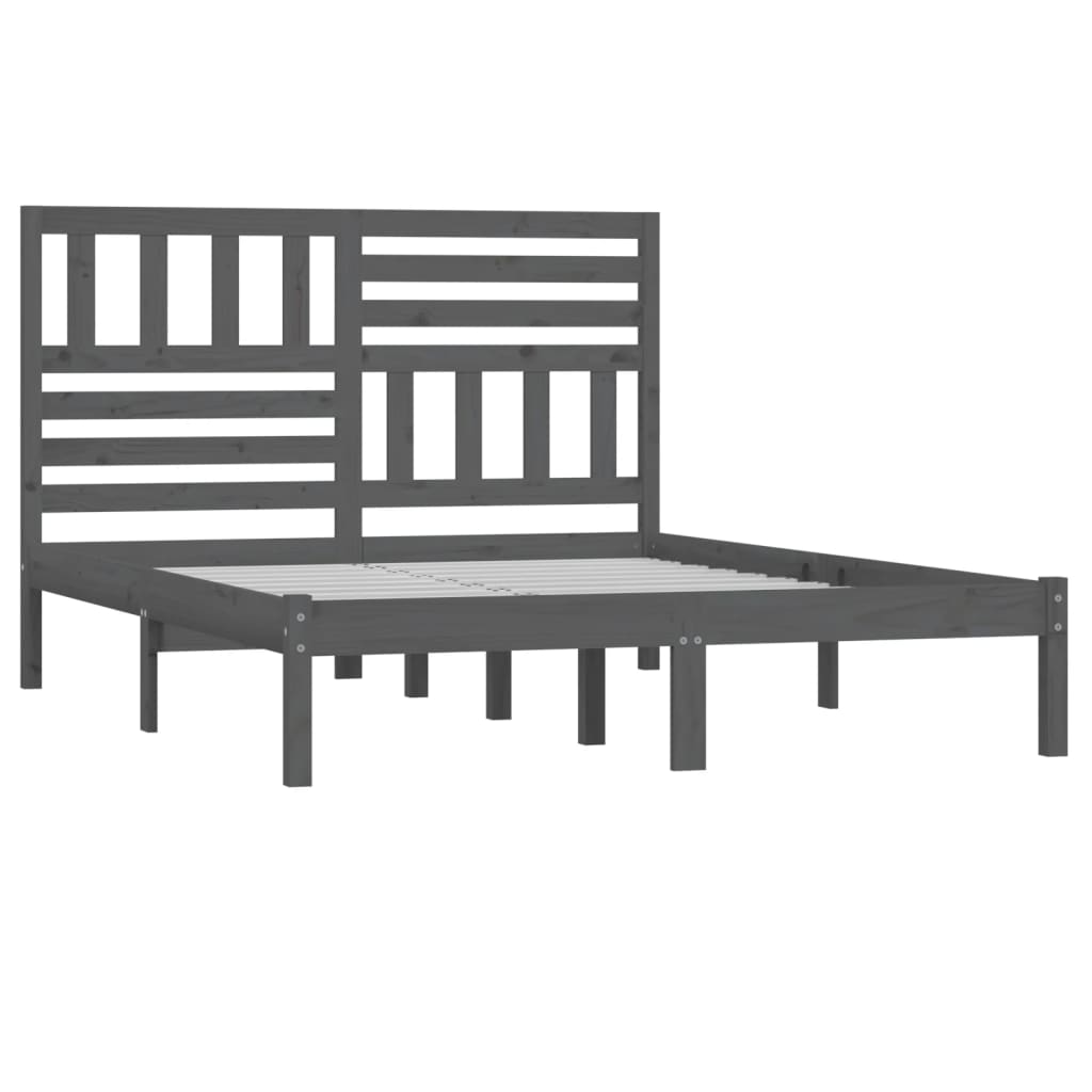 Cadre de lit sans matelas gris 135x190 cm bois de pin massif