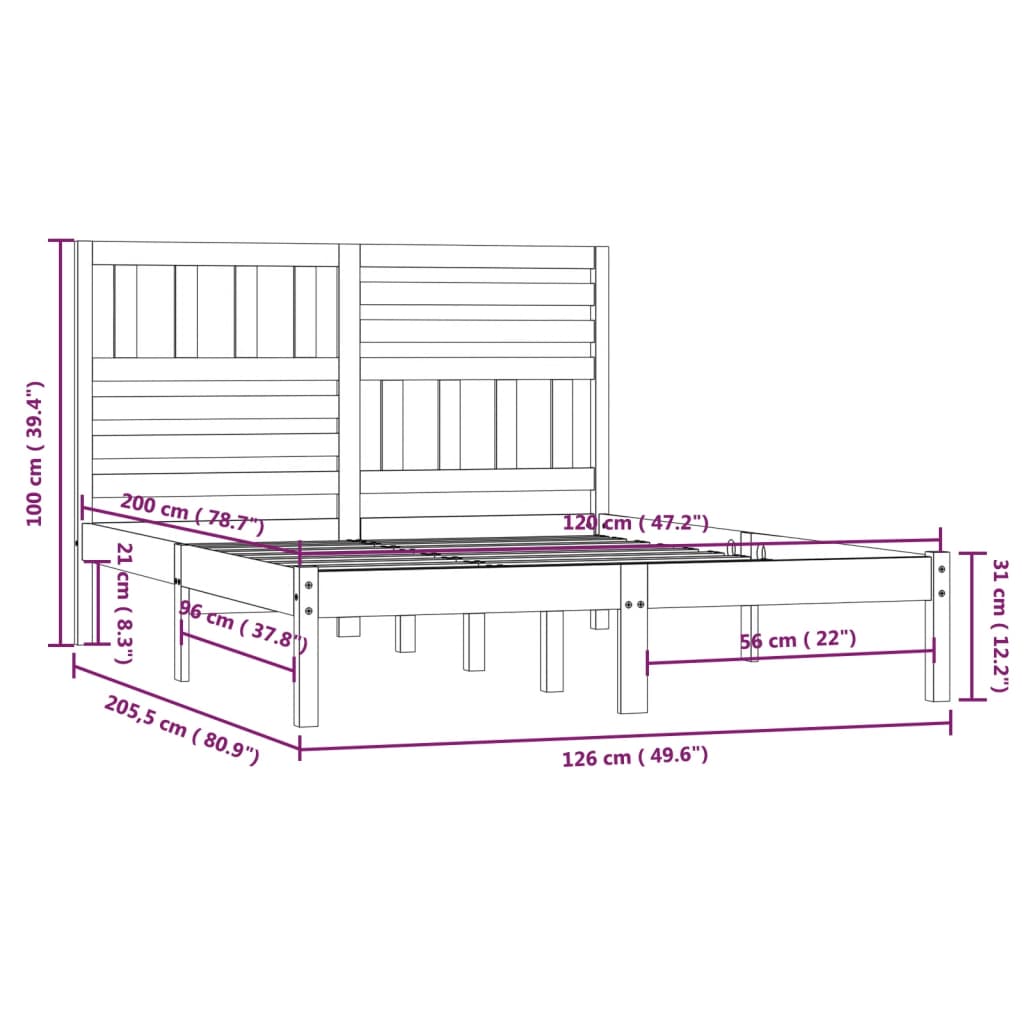 Cadre de lit sans matelas bois de pin massif 120x200 cm