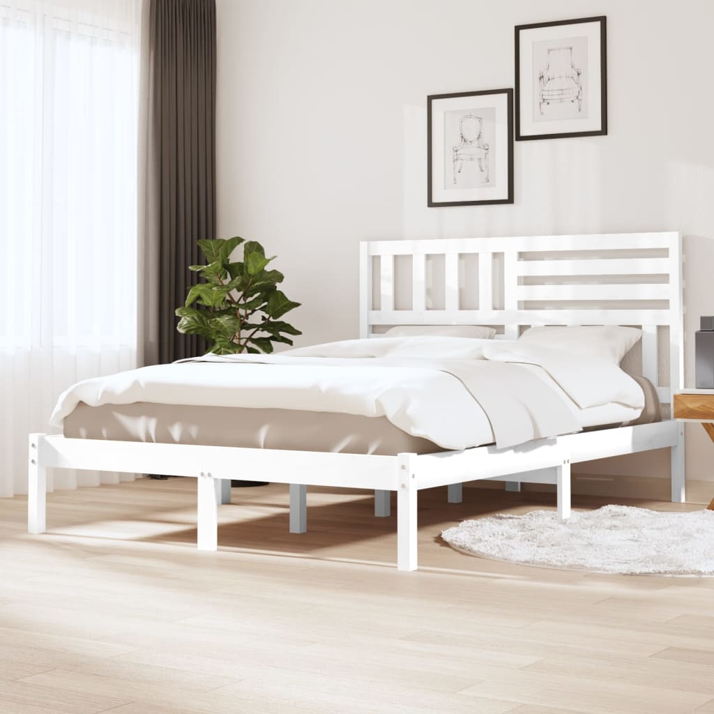 Cadre de lit sans matelas blanc 150x200 cm bois de pin massif