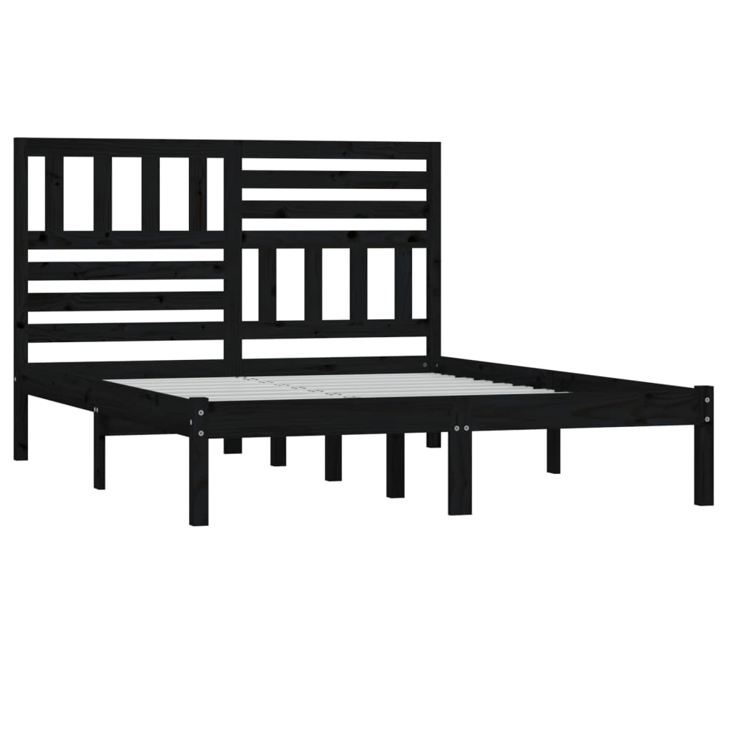 Cadre de lit sans matelas noir 150x200 cm bois de pin massif