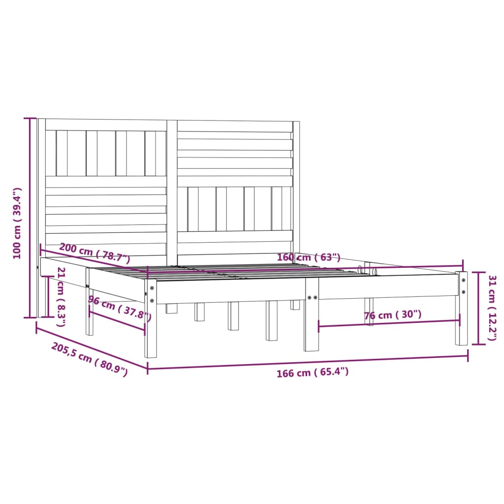 Cadre de lit sans matelas blanc bois de pin massif 160x200 cm