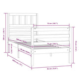 Cadre de lit sans matelas blanc 75x190 cm bois massif