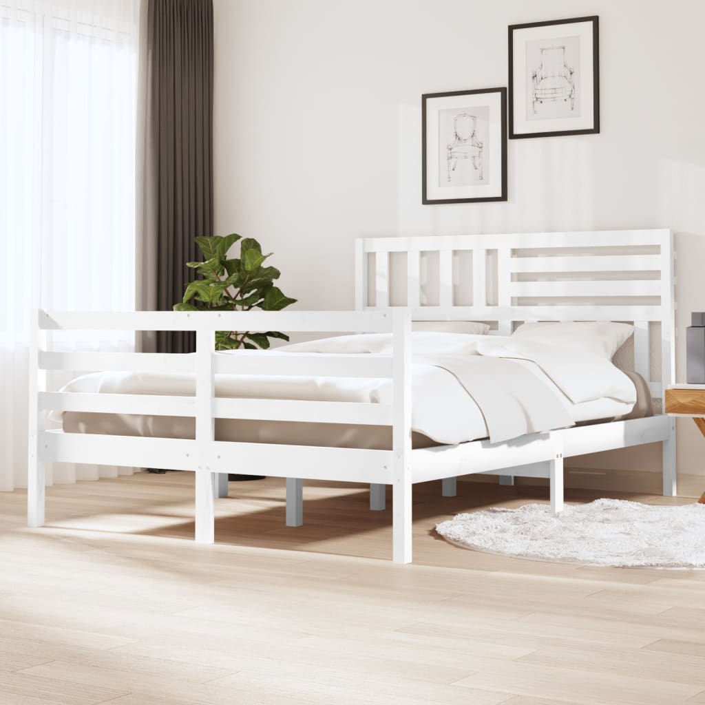 Cadre de lit sans matelas blanc 150x200 cm bois massif