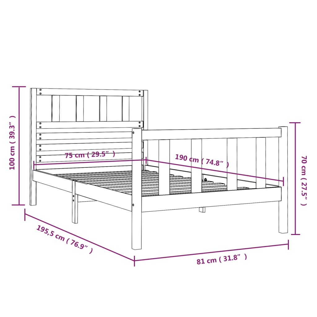 Cadre de lit sans matelas bois massif