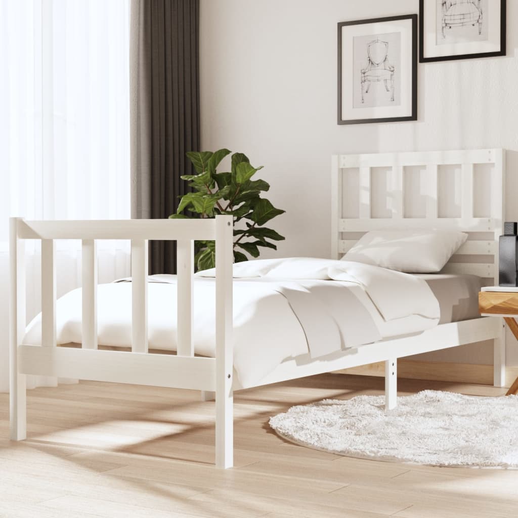 Cadre de lit sans matelas blanc bois massif