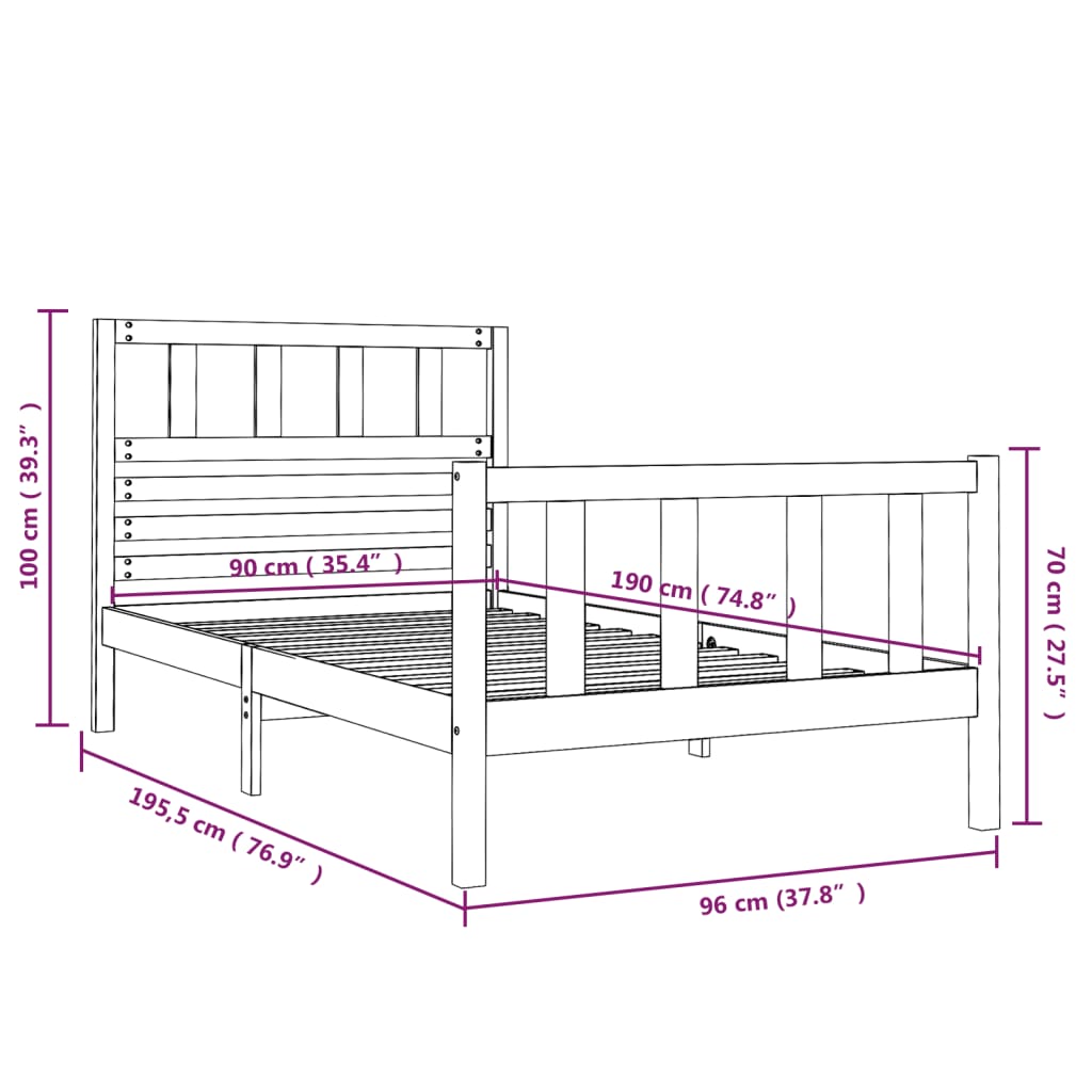 Cadre de lit sans matelas bois massif