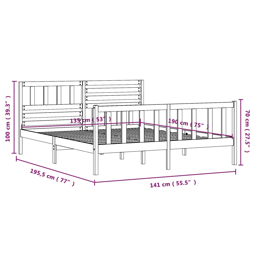 Cadre de lit sans matelas bois massif