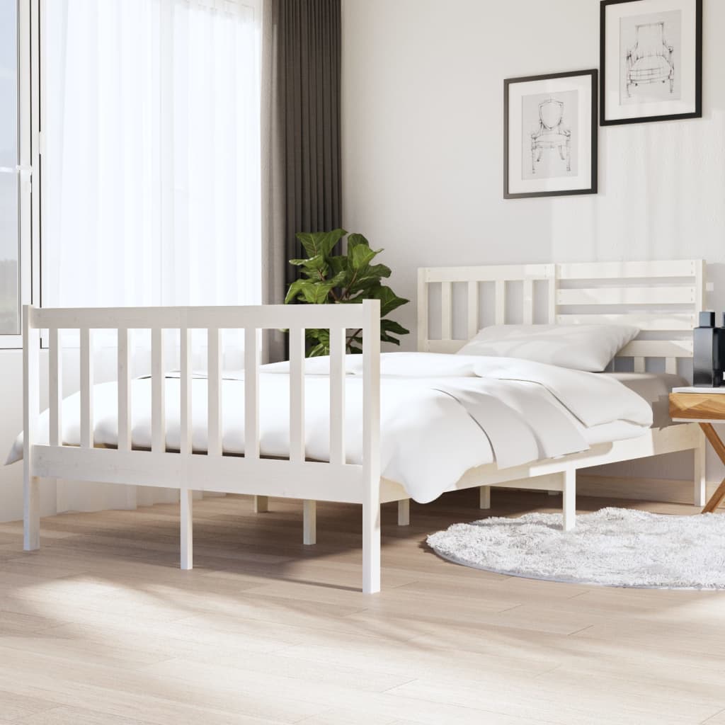 Cadre de lit sans matelas blanc bois massif