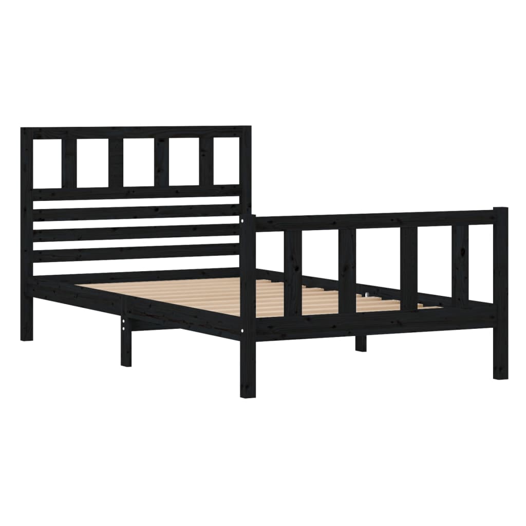 Cadre de lit sans matelas noir bois massif 100x200 cm