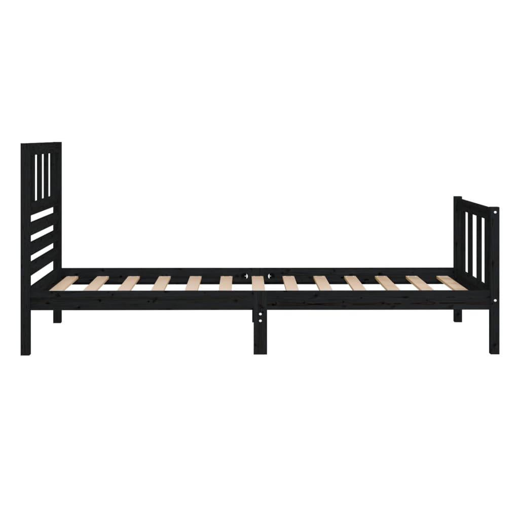 Cadre de lit sans matelas noir bois massif 100x200 cm