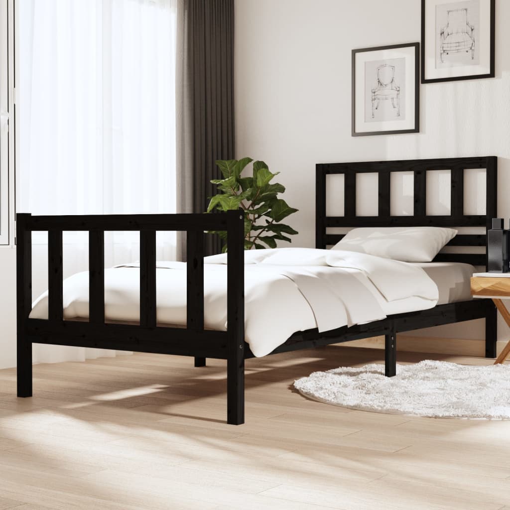 Cadre de lit sans matelas noir bois massif 100x200 cm