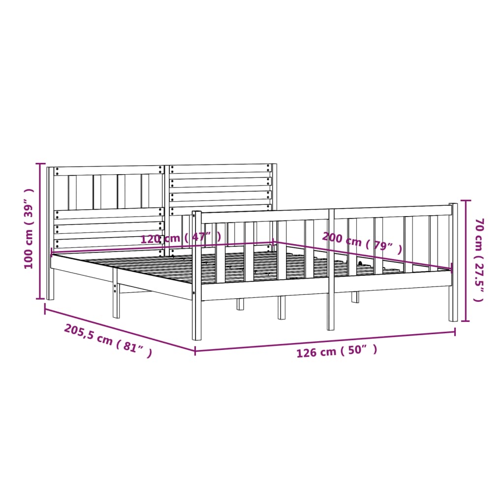 Cadre de lit sans matelas blanc bois massif 120x200 cm