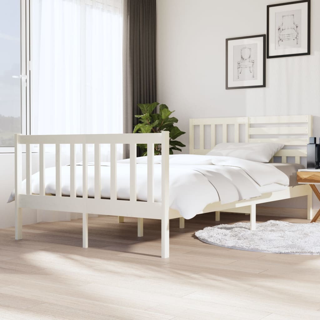 Cadre de lit sans matelas blanc bois massif 120x200 cm