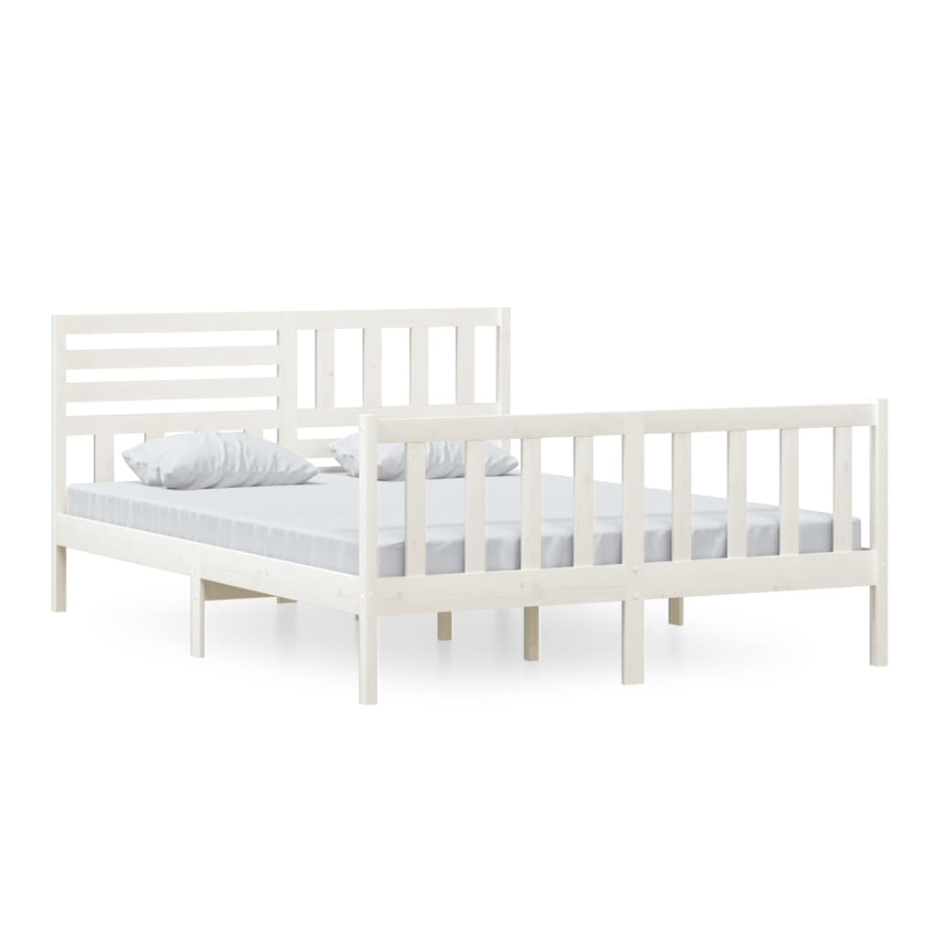 Cadre de lit sans matelas blanc bois de pin massif