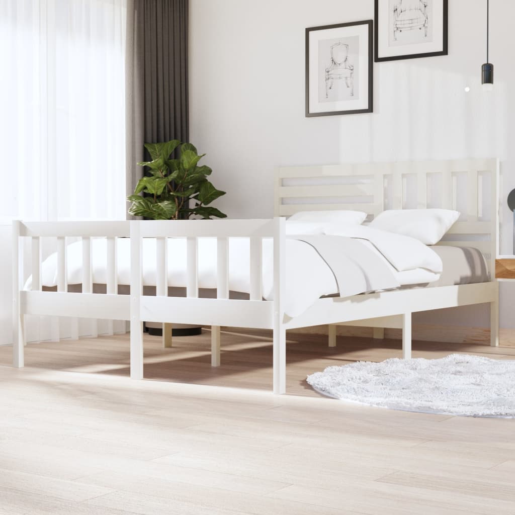 Cadre de lit sans matelas blanc bois de pin massif