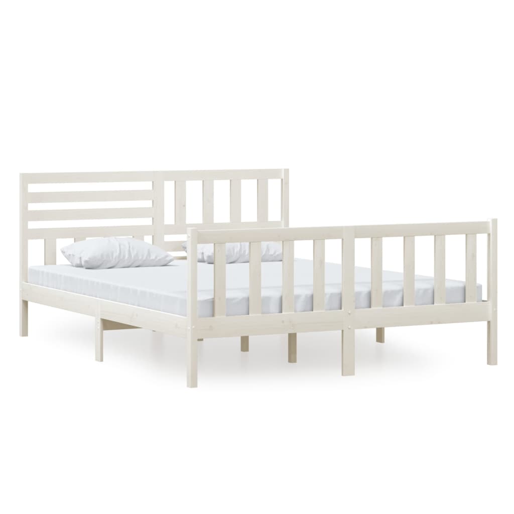 Cadre de lit sans matelas blanc bois massif 160x200 cm